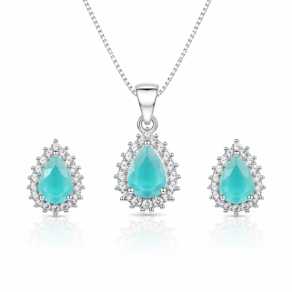 Aqua Dewdrop Royale Silver Pendant Set