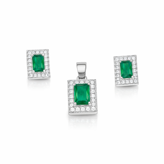 Sillove Emerald Halo Elegance Pendant Set